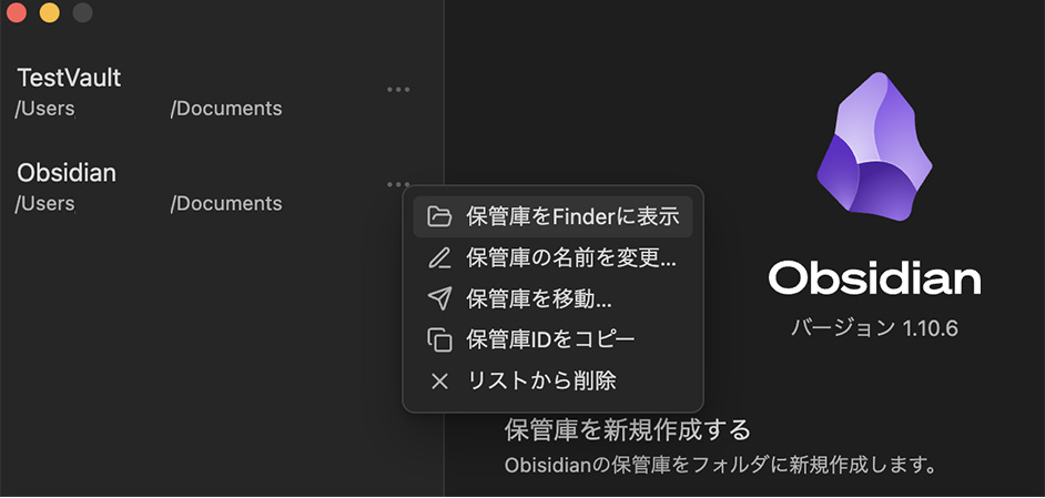 Obsidianの保管庫オプション